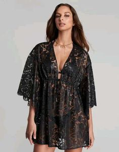 Black Lace Swim Cover-Up 🖤🪨🦨⚽🎱🎩🪄