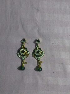 Stunning Green &amp; White Stone Dangle Earring