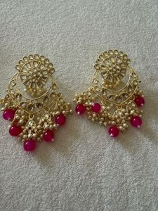 🌷Kundan Pink Jhumka Earrings