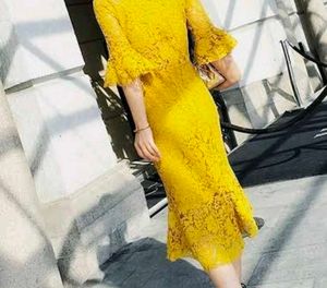 Yellow Lace Dress with Bell Sleeves