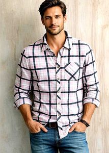 Pink Plaid Button-Up Shirt Size-46