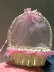 Premium Woven Gift Hamper Basket with Pink Organza