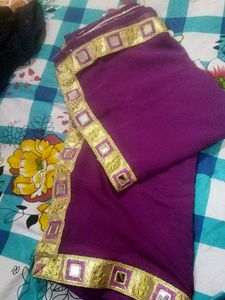 Purple Saree with Gold Border