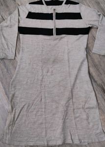 Grey Striped Kurti with Zipper