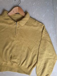 Yellow Quarter Zip Knit Sweater (free size)