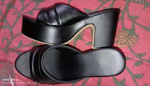 Black Platform Block Heel Mules