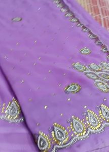 Beautiful Lavender Embroidered Saree with blouse