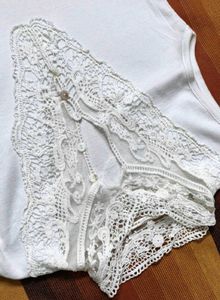 White Lace Trim  Cotton Sleeveless Top