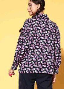 Floral Print Collared Button-Down Shirt