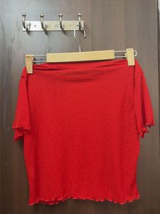 Vibrant Red Lettuce Hem T-Shirt