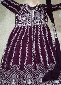 Purple colour embroidery design suit with dupatta