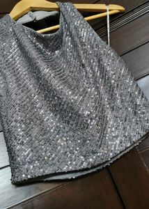 Ginger Sequin Halter Neck Silver Crop Top