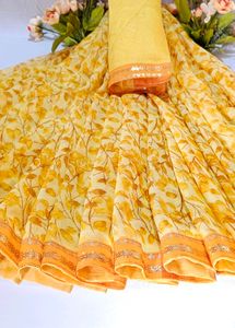 yellow colour Floral Print Saree