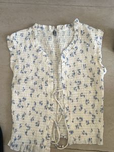 Smocked Floral Tie-Front Top