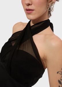 Black Solid Halter Neck Top