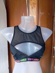 Stylish Black Mesh Sports Bra