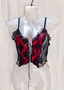 I. Gothic Red &amp; Black Lace Corset Top