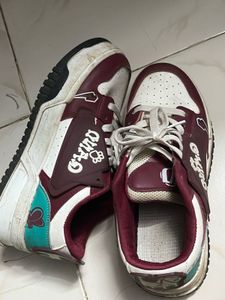 Chunky Maroon &amp; White Casual Sneakers