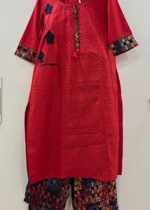Red Kurti with Printed Palazzo Set