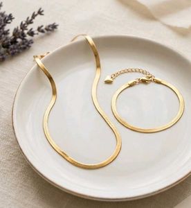 Gold Herringbone Chain Necklace and breslate combo