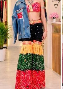 Vibrant Bandhani Print Lehenga Choli Set full hand