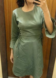 Olive Green Lace-Up Dress
