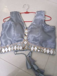 Grey Lehenga Choli Set with Mirror Work