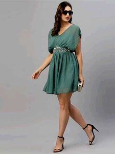 Embellished Chic Green Mini Dress