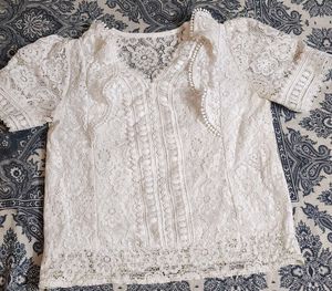 White Lace Short Sleeve Top