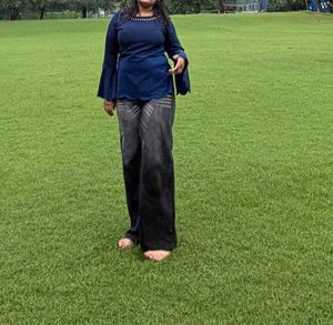 Stylish Bell Sleeve Blue Top
