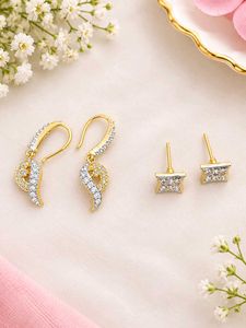 Elegant Gold and Diamond Earrings Set