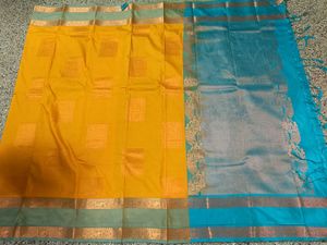 Vibrant Yellow & Teal Saree