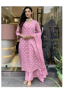 Pink Polka Dot Kurta Set with Palazzo