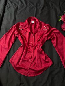 Chic Red Satin Bell Sleeve Top