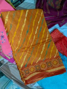 Beautiful Orange Saree with Bandhani Print