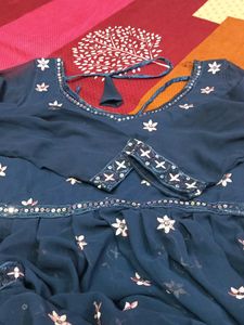 Embellished Navy Blue plazzo with long nayara cut