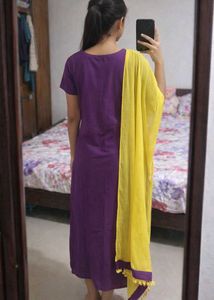 Purple Kurta with Yellow Dupatta Set