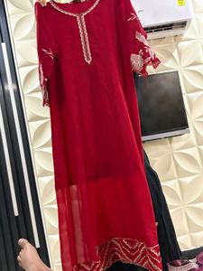 Elegant Red Embroidered Kurta Set