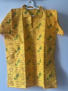 Yellow Kurta with Peacock Feather Print xxl