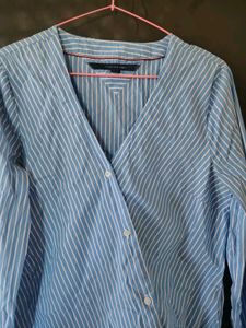 Blue Striped Wrap Top