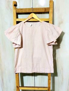 Chic Striped Flutter Sleeve Top Size-36
