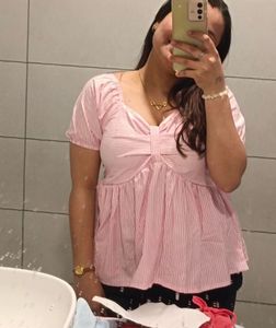 Chic Pink Striped Peplum Top