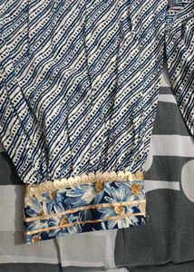 Floral Print Kurta with Embellished Neckline