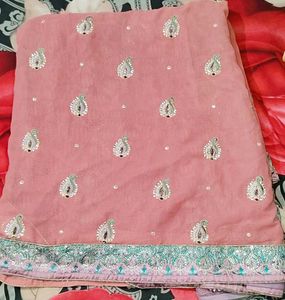 Elegant Pink Embroidered Saree