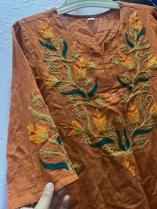 Embroidered Orange Kurta Set