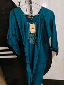 Teal Blue Embroidered Kurta Set