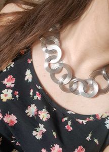 Chunky Silver Tone Circle Necklace
