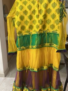Yellow &amp; Green Embroidered Lehenga Choli