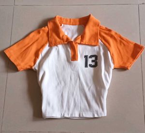 Retro Orange &amp; White "13" Ribbed Polo Crop Top