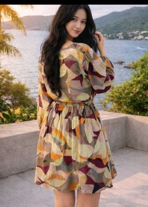 Boho Geometric Print Mini Dress